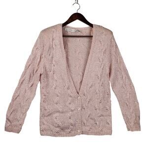 Paul Alexander VNTG Cardigan Sweater Women’s SZ S Pink Cable Knit Pearl Button